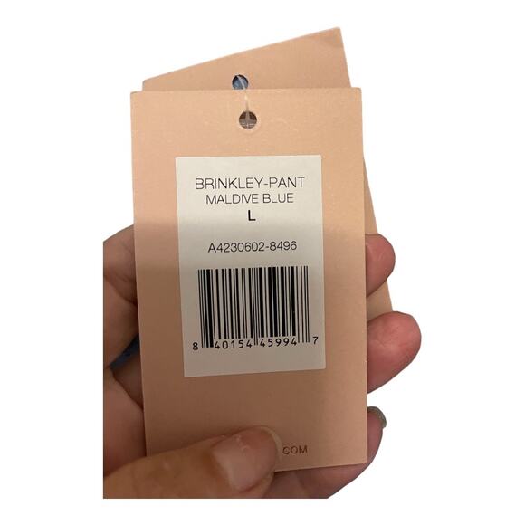 Alexis Brinkley Floral Leaf Print Wide Leg Pants High Rise Maldive Blue Size L - Picture 7 of 14